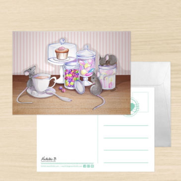 Carte Postale + enveloppe « Souris Party »