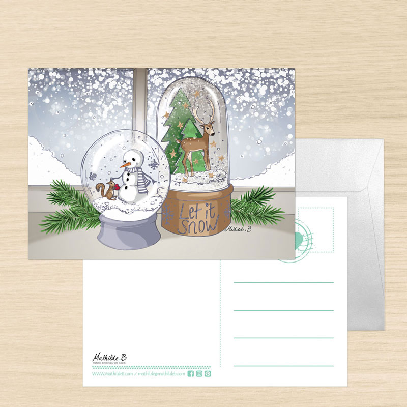 Carte postale Neige + enveloppe