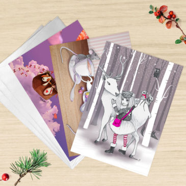 lot de 3 cartes de voeux illustrations Mathilde B