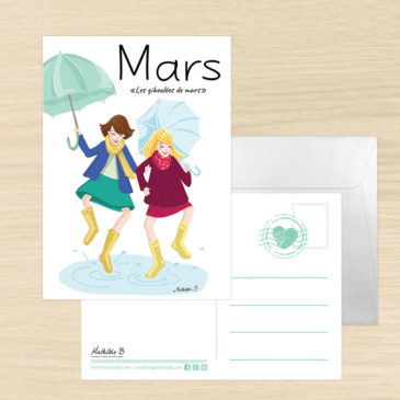 Carte postale dicton du mois de mars illustration Mathilde B