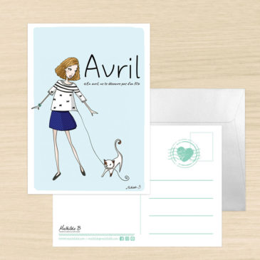 Carte postale mois d'avril dicton illustration Mathilde B