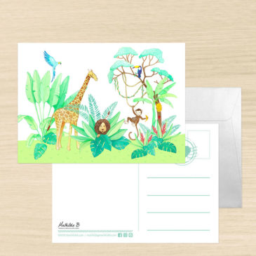 carte postale jungle illustrée par Mathilde B