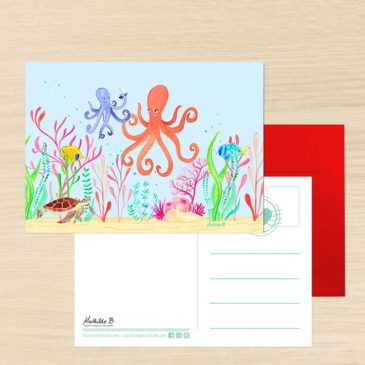 carte postale poulpe illustration Mathilde B