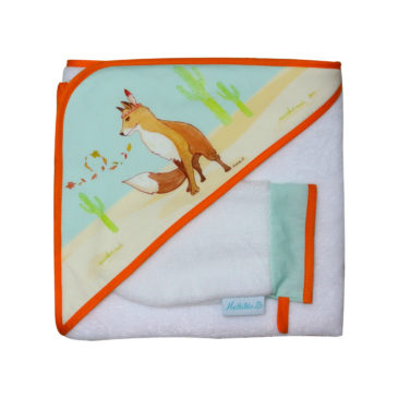 Sortie de Bain et gant de toilette « Léonard le renard » – Éponge en fibre de bambou